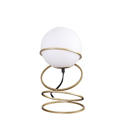 HomeRoots 14" Gold Metal Geo Spiral Bedside Lamp With White Globe Shade