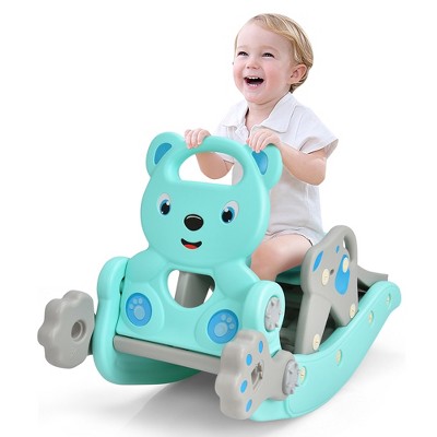 Costway 4-in-1 Rocking Horse & Slide Set Toddler Slide Playset w/Basketball Hoop