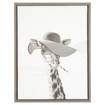 Sarifa Giraffe Framed Kids' Canvas Art Gray (24"x18") - Uniek