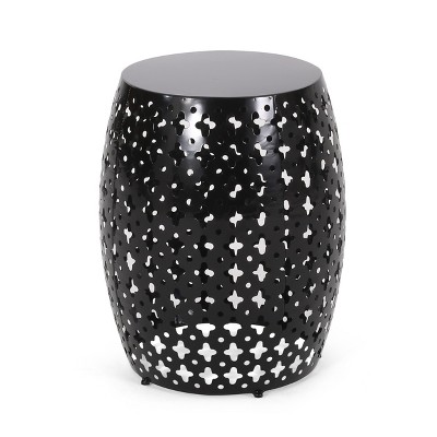Syemin Patio End Table, Hollow Wrought Iron Patio Coffee Table, Decorative Side Table for Living Room, Patio, Yard, Black, 16.5" * 16.5" * 20.5"