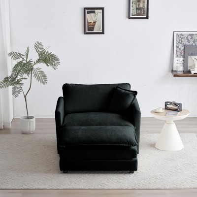 APRILSOUL Black Modern Accent Chair with Ottoman, Living Room Club Chair Chenille Upholstered Armchair , Reading Chair for Bedroom