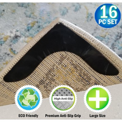 5 Star Super Deals NEW - Reusable V Shaped Corner Area Carpet Rug Grippers - Reusable Rubber Anti Curling Non Slip Skid Pads - 16pc Set