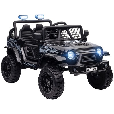 Qaba 12V Ride on Car, Ride on Truck, Battery Powered Toy Car with Remote, 4 Suspension Wheels, 3 MPH Max Speeds, Music, Horn & Lights, Black