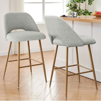 Edwin Boucle Counter Stool Set Of 2,Boucle Fabric Modern Counter Stools with Metal Legs,26 Inch Stools With Back for Kitchen Island-The Pop Home