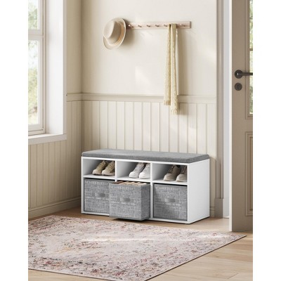 hoe Bench with Cushion, 6 Compartments Shoe Storage Bench, 3 Adjustable Shelves, Entryway Bench with 3 Storage Boxes