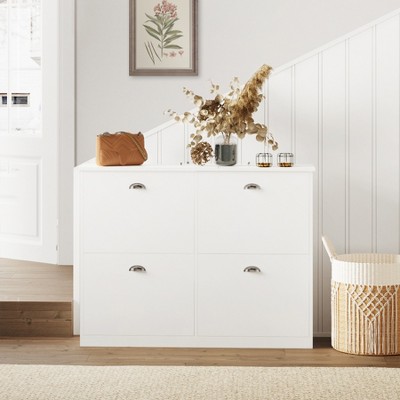 ORRD Slim 4-Drawer Shoe Cabinet – Narrow Hidden Shoe Storage for Entryway, White & Wood Finish