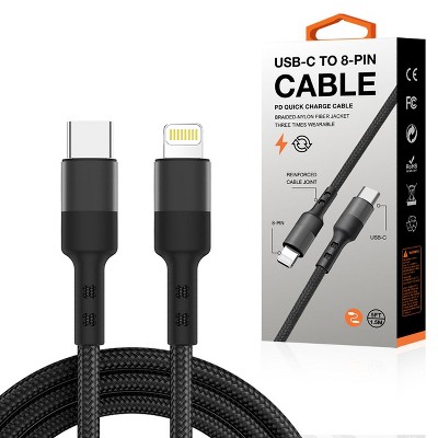 Reiko Power Delivery USB-C to 8-PIN Fast Charging & Sync Nylon-Braided 5FT Cable - two color options