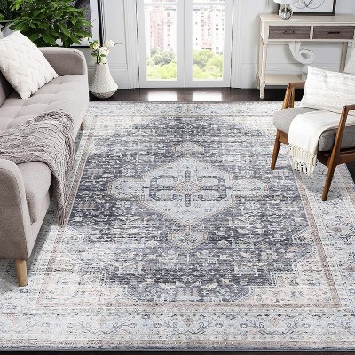 Washable Runner Rug – Low Pile, Non-Slip Vintage Carpet for Kitchen, Entryway, Hallway, Laundry Room, or Bathroom