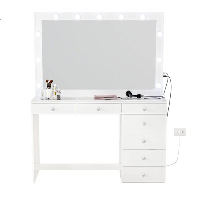 Boahaus Tatiana Lighted Makeup Vanity with 7 Drawers Powers Outlets and UBP Ports