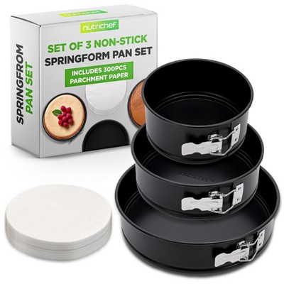 NutriChef 3-Piece Non-Stick Springform Pan Set - Carbon Steel with Quick-Release Latch