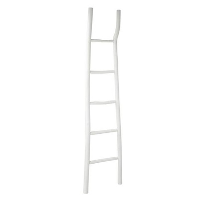 Storied Home 16.5"x70" Decorative Painted Wood Ladder White Shabby Chic Blanket Display, Indoor Sculpture