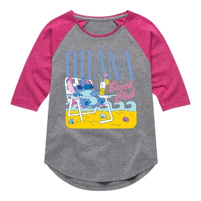 Girls' - Lilo and Stitch - Ohana Beach Blub -Toddler And Youth Girls Shirt Tail Raglan Shirt Tail Raglan Graphic T-shirt