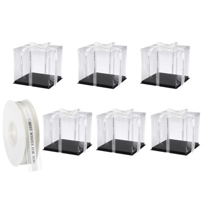 Unique Bargains 6 Pcs Birthday Parties Wedding Clear Tall Cake Box with Ribbon 1 Pc
