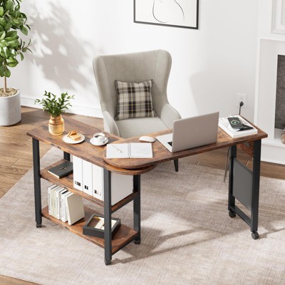 Rotating Sofa Side Table with Charging Station, 360¡ã Swivel End Table with Storage Bag and Lockable Wheels for Living Room or Bedroom