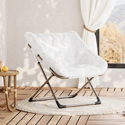 Rabbit Fur Saucer Chair, Folding Comfy Lounge Chair with Metal Frame, Cozy Indoor Foldable Lazy Sofa, Home Furniture for Bedroom, Living Room