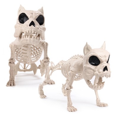 Joyfy 2 PCS 16" Halloween Decoration Dog Puppy Skeleton Full Body Posable for Spooky Scene Decor Halloween Party Favors Haunted House Graveyard Props