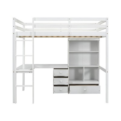 YOOCOZZ Full Size Loft Bed with Desk, Storage Shelves and Drawers