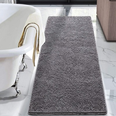 Luxury Shaggy Bath Mat 24"x60" - Ultra Plush Chenille, Non-Slip & Machine Washable (Gray)