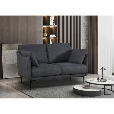 2-Seater Stylish Sofa with Button-Tufted Cushions, 2 Pillows and Metal Legs for Living Room