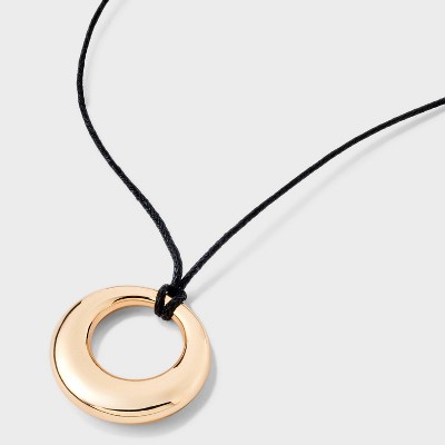 Cord with Puffy Open Circle Pendant Necklace - Universal Thread™ Gold: Lobster Claw Clasp, 18" Length, Recycled Zinc