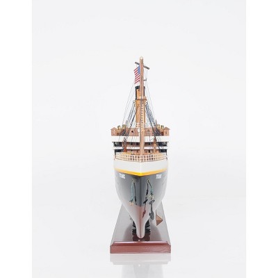 HomeRoots 13" Black and White Solid Wood Hand Painted 1912 RMS Titanic Lights Model Boat