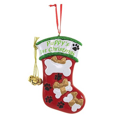 Kurt S. Adler 4.25 In Puppy's 1St Christmas. Tree Ornament , Stocking Paw Print Bones (1PC)