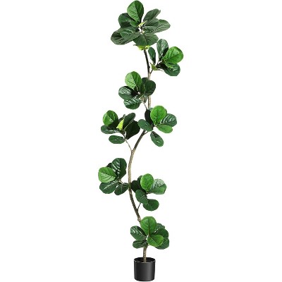 7FT Artificial Fiddle Leaf Fig Tree in Black Nursery Pot,Faux Potted Tree for Home Decor, Fake Rubber Tree for Indoor Office Living Room