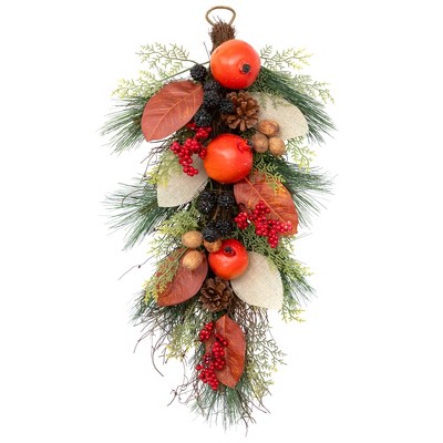 Northlight 30" Fall Harvest Mixed Berry and Pomegranate Artificial Teardrop Swag - Unlit