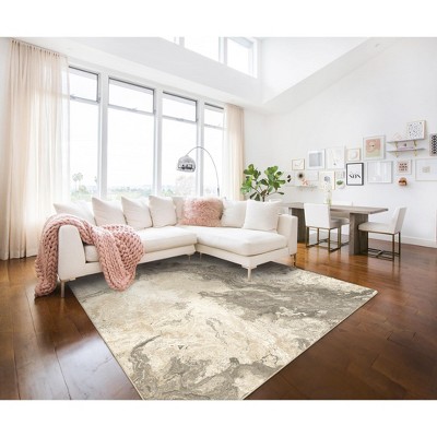 ABYNOW Area Rug – Machine Washable Soft Modern Abstract Carpet Non-Slip Floor Rug, 8X10, Gold