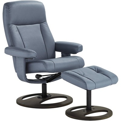 BenchMaster Bruce Bermuda Gray Faux Leather Recliner Chair Modern with Ottoman Footrest Ergonomic Manual Reclining for Bedroom