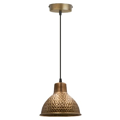 6.5" Axel Hammered Metal 1-Light Pendant - River of Goods: Brass-Tone, Adjustable Height, UL Listed