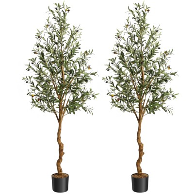 Artificial Olive Tree Indoor,Tall Faux Olive Plant with Realistic Fruit, Moss & Black Nursery Pot,Lifelike Silk Tree for Home/Office Decor