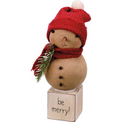 Primitives By Kathy 7.5 Inch Be Merry Sitter Christmas Figurine , Snowman Rustic Primitive Looking (1PC)