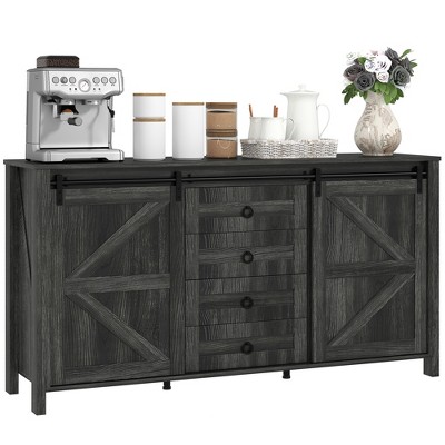 HOMCOM Farmhouse Sideboard Buffet Cabinet with Storage, 60" Kitchen Cabinet with Sliding Barn Doors and Adjustable Shelves