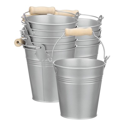Unique Bargains Galvanized Metal Rustic Durable Multipurpose Small Metal Bucket 10 Pcs