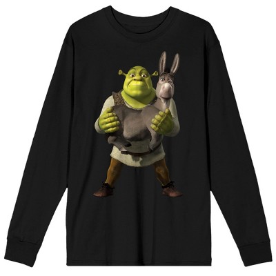 Shrek Ogre & Donkey Crew Neck Long Sleeve Black Adult Tee