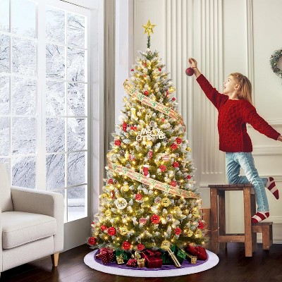 7.5 FT Artificial Christmas Tree, Christmas Tree with Decoration, Metal Base Easy Assembly for Home, Office, Party, Holiday Decor, Green