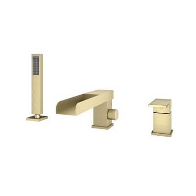 CASAINC Pressure Balanced Single-Handle Deck-Mount Waterfall Roman Tub Faucet with Hand Shower in. Brushed Gold