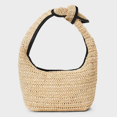 Straw Mini Bow Bag Clutch - A New Day™ Beige: Woven Paper Handbag, Single Handle, Unstructured Design