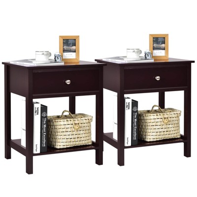 Costway 2PCS 2-Tier Nightstand Modern Side End Table w/ Drawer & Open Shelf