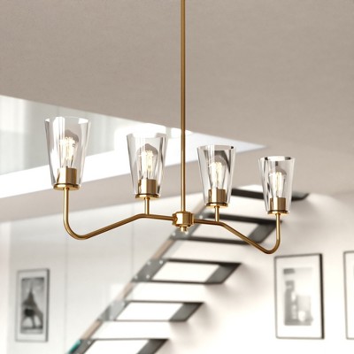 VAXCEL Beverly 4 Light Linear Chandelier Island Pendant Fixture Clear Glass Shade, LED Compatible