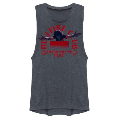 Juniors Womens Stranger Things Eddie Munson Hellfire Club That's Why We Play Festival Muscle Tee