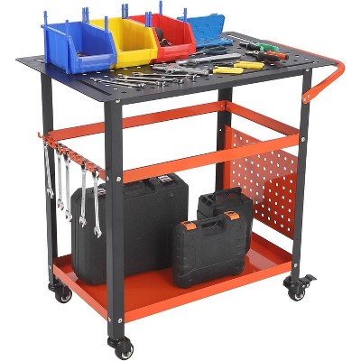 Acekool Portable Rolling Welding Table 36"x24" Steel Top with Pegboard, 5/8-Inch Holes, Tool Slots, Storage Shelf, 1200LB Capacity, Orange