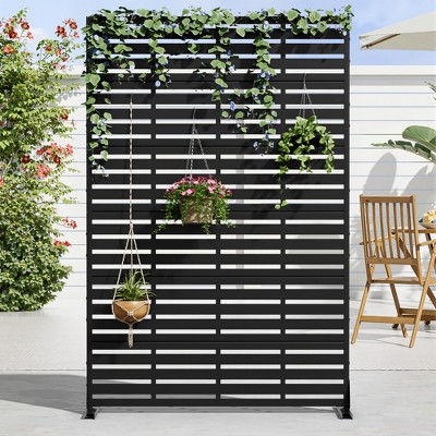 72" H×47"W Dovelina Black Metal Planter Box with Trellis Privacy Screen for Café Patio,Garden & Balconies