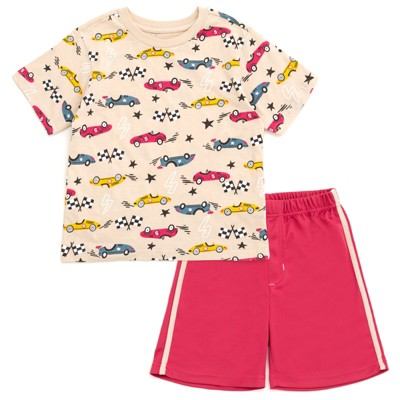 Funstuff Construction Dinosaur Video Game Space Astronaut Monster Truck Rockets T-Shirt Mesh Shorts Outfit Set Toddler