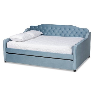 Freda Velvet Fabric Upholstered Button Tufted Daybed with Trundle - Baxton Studio