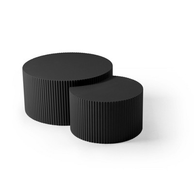 31.5" Nesting Round and Half Moon Coffee Table Set with Fully Assembled, Handcrafted Relief and Versatile Use