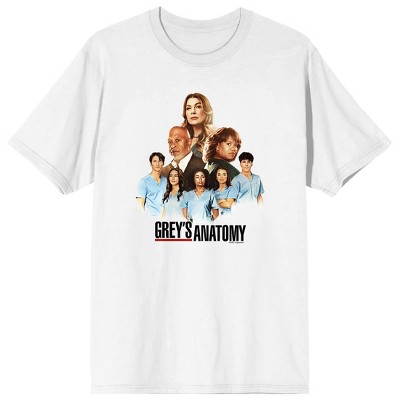 Grey's Anatomy Characters & Logo Adult White Crew Neck Short Sleeve T-shirt