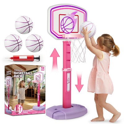 Kids Basketball Hoop Indoor for Toddlers Age 1-3 Adjustable Basketball Hoop Set with 4 Balls & Pump Baby Boys Girls Outdoor Sports Birthday Xmas Gift