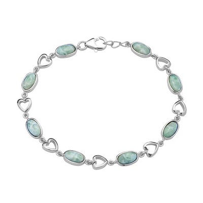 Caribbean Treasures Sterling Silver Oval Larimar Bracelet - Blue 7.5 Inch